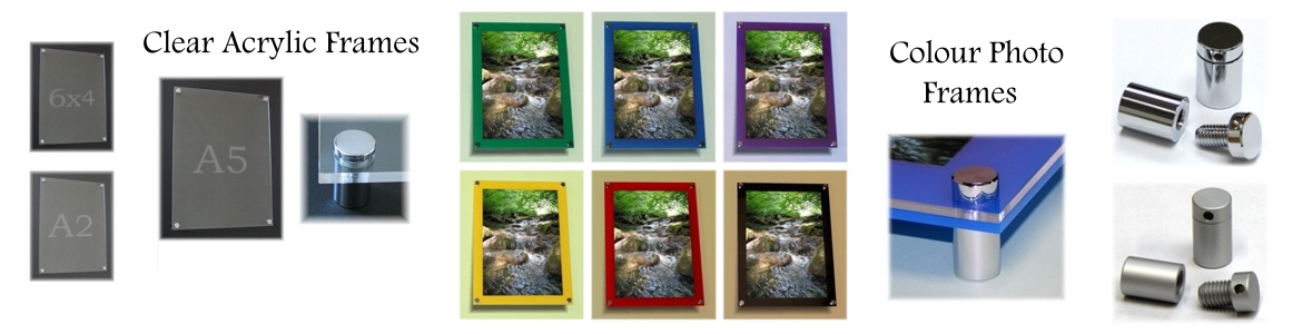 Wall mounted acrylic panel photo and poster frames using stand-off metal fixings