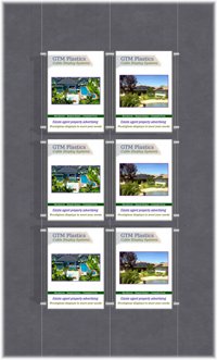 Hanging poster display kits - single width portrait pocket style - Layout: 2x3 assembled between cable wires