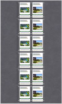 Hanging poster display kits - single width portrait pocket style - Layout: 2x6 assembled between cable wires