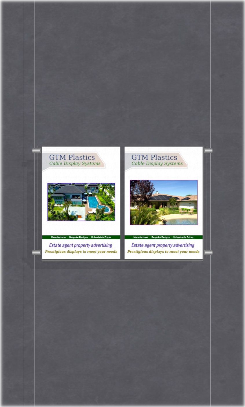 Poster Display - 2x1 Portrait double width pockets - wire suspended poster kit