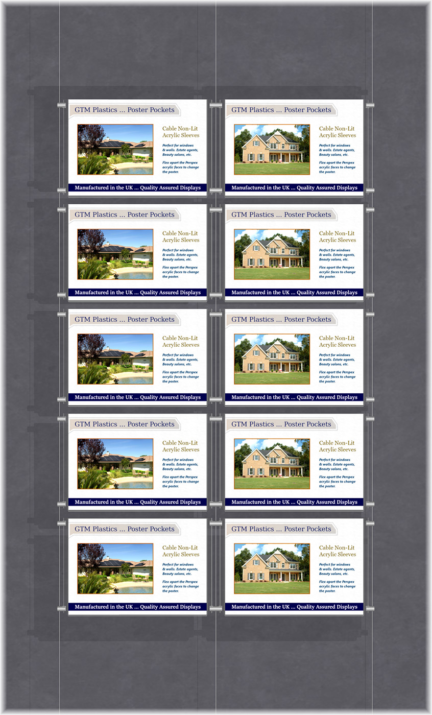 Poster Display - 2x5 Landscape single width pockets - wire suspended poster kit