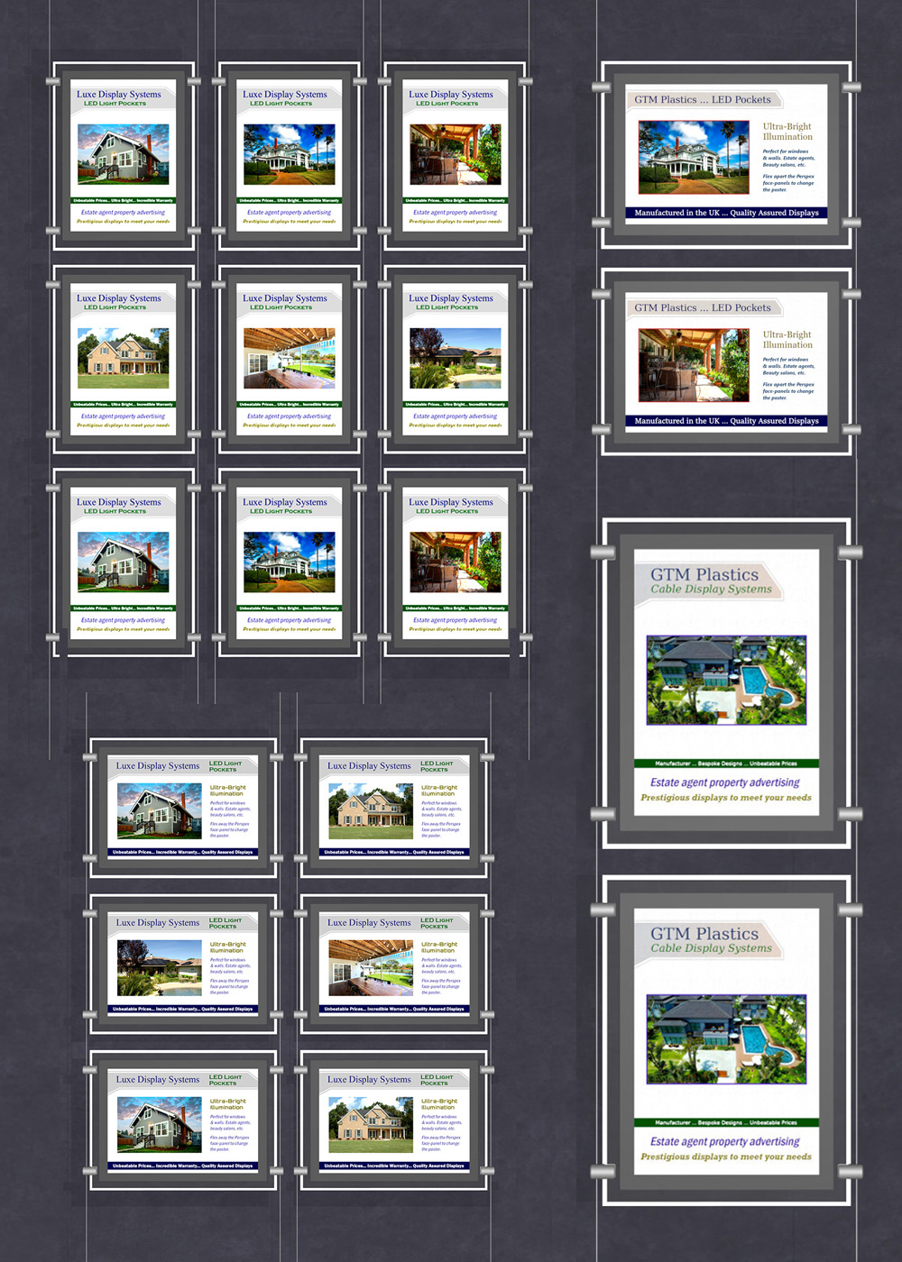 a variety of portrait and landscape LED pocket layouts, spaced apart to contrast against one another