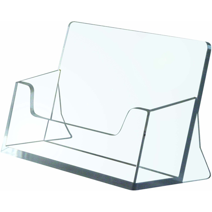 A small acrylic business card dispenser which supports 20 to 30 business cards.