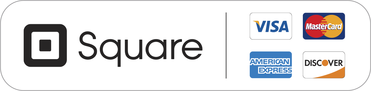 Square payment credit & debit card logos, consisting of Visa, Mastercard, American Express, and Discover